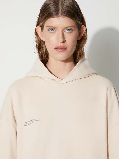 Pangaia bluza bawełniana kolor beżowy z kapturem z nadrukiem