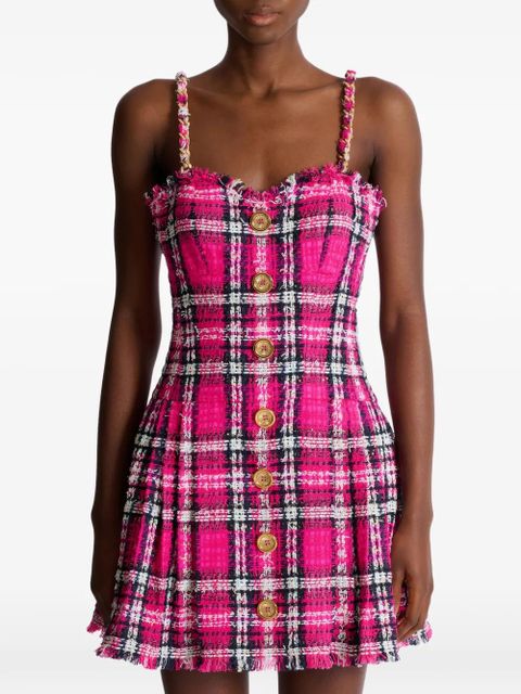 Balmain plaid-check chain-strap dress - Pink