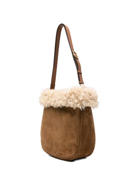 Saint Laurent shearling-trim shoulder bag - Brown