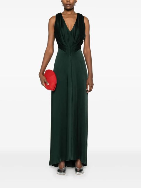 Victoria Beckham V-neck gathered maxi dress - Green - zdjęcie produktu nr 2