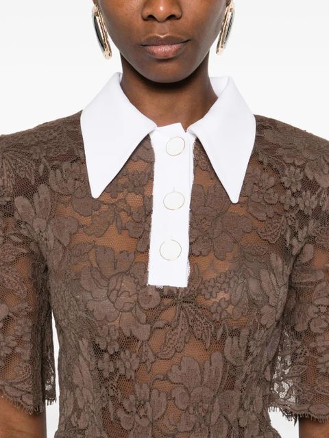 Rowen Rose lace polo shirt bodie - Brown