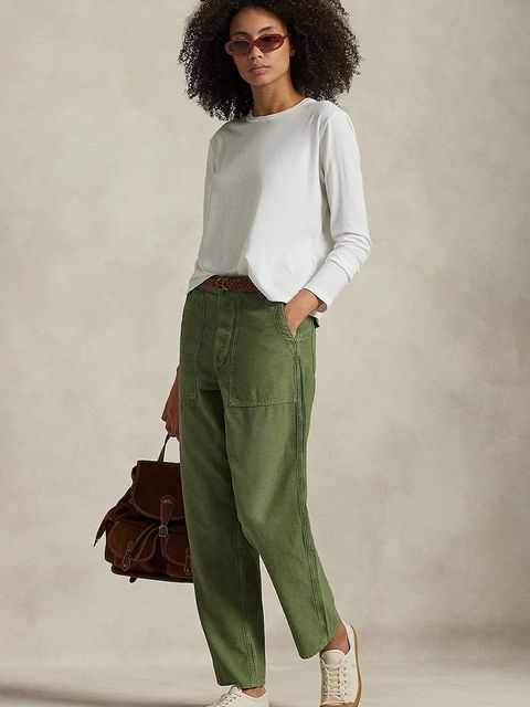 Polo Ralph Lauren spodnie bawełniane damskie kolor zielony proste medium waist 211978634