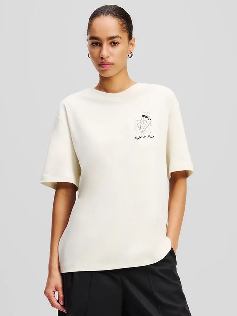 Karl Lagerfeld t-shirt bawełniany damski kolor beżowy A2W17089 - zdjęcie produktu nr 1