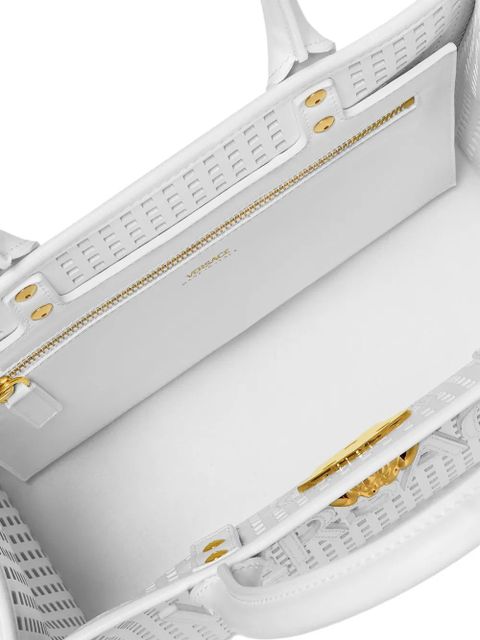 Versace small medusa-plaque perforated tote bag - White