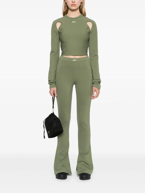 Off-White logo-print bootcut leggings - Green