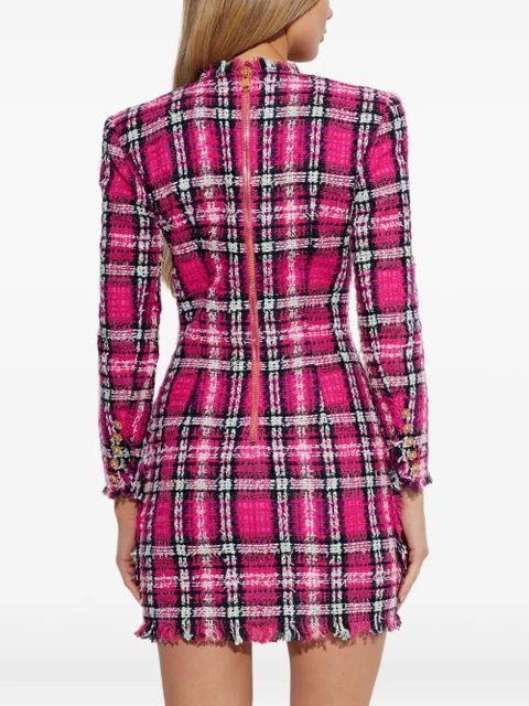 Balmain frayed button plaid dress - Pink