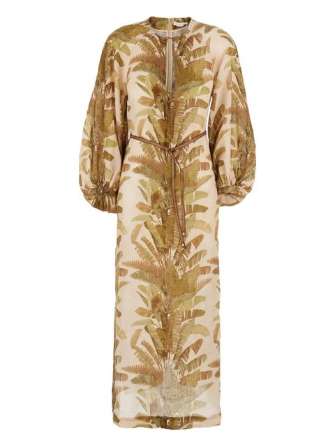 ZIMMERMANN Ascension leaf-print midi dress - Neutrals