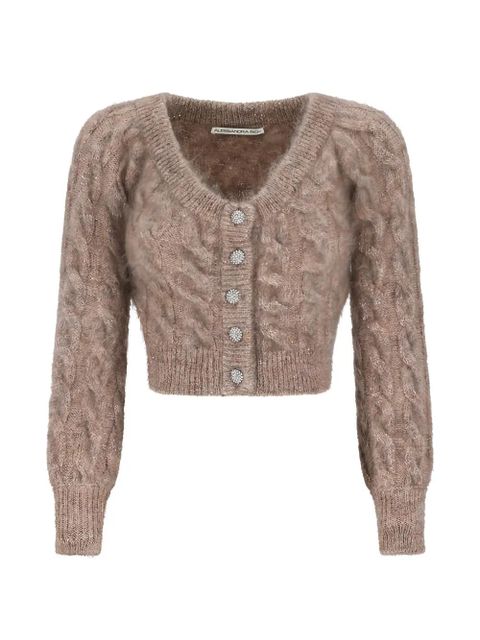 Alessandra Rich sequin cable-knit cardigan - Neutrals - zdjęcie produktu nr 1
