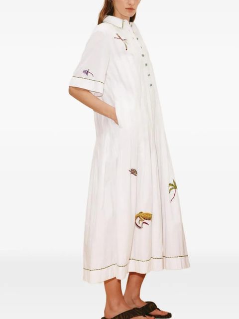 ALEMAIS Camelia embroidered pleated shirtdress - White