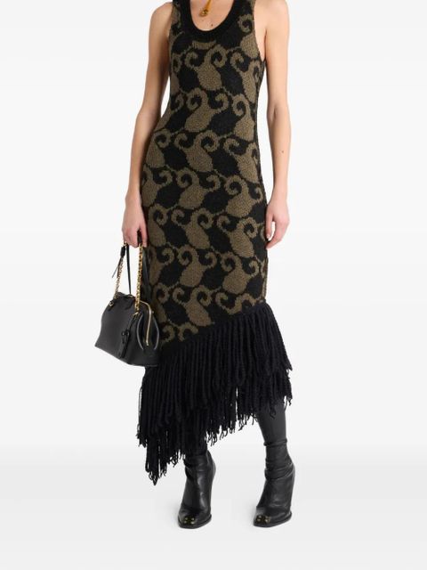 ETRO paisley jacquard fringe midi dress - Black