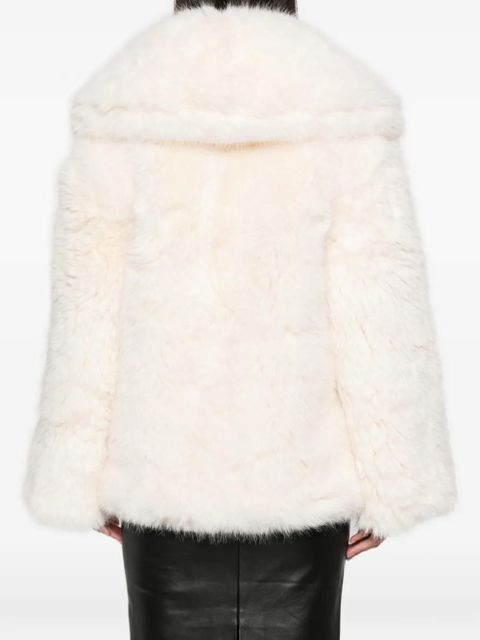 Self-Portrait wide-lapel faux-fur coat - White