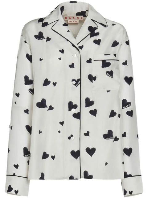 Marni Bunch of Hearts silk pajama shirt - White - zdjęcie produktu nr 1