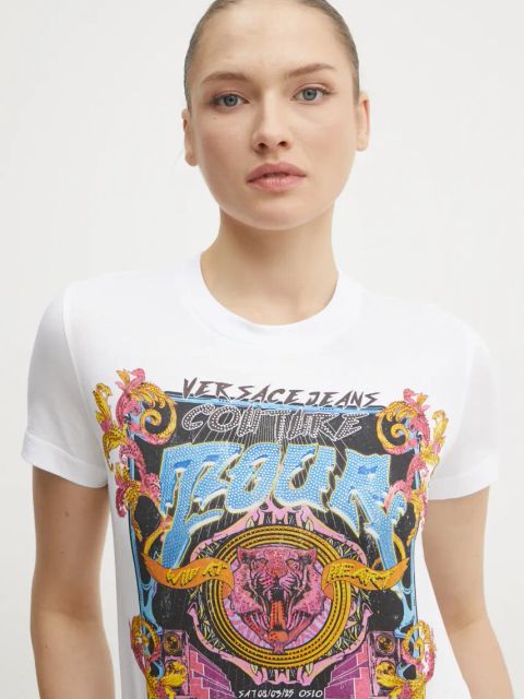 Versace Jeans Couture t-shirt bawełniany damski kolor biały 78HAHC03 CJ01C