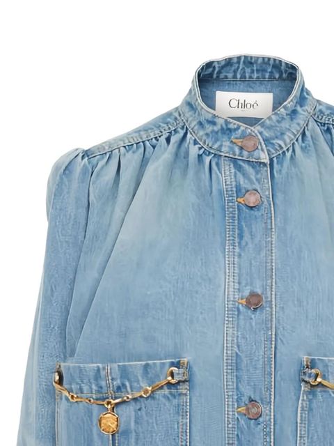 Chloé gathered-detail denim jacket - Blue - zdjęcie produktu nr 1