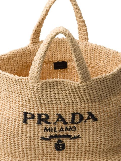 Prada logo-embroidered crochet tote bag - Brown
