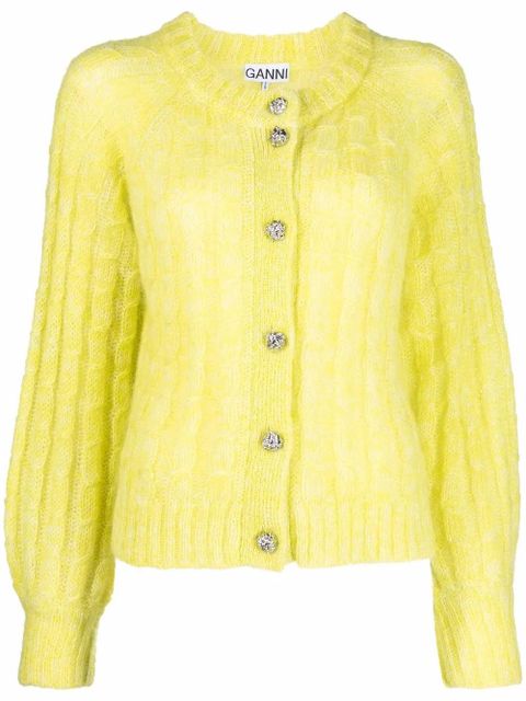 GANNI crystal-embellished button cardigan - Yellow