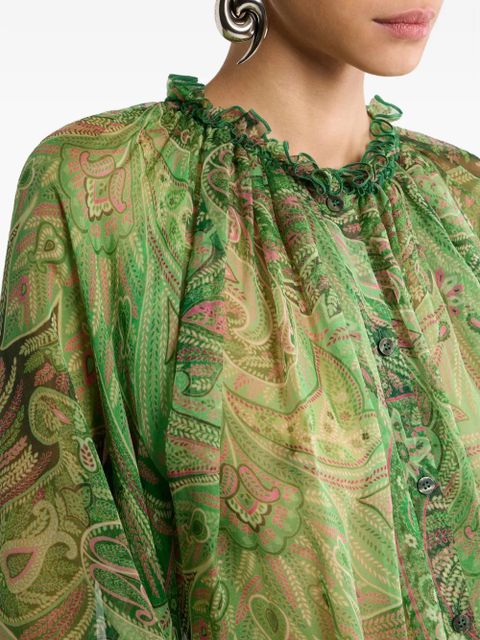 ETRO ruffled paisley-pattern shirt - Green