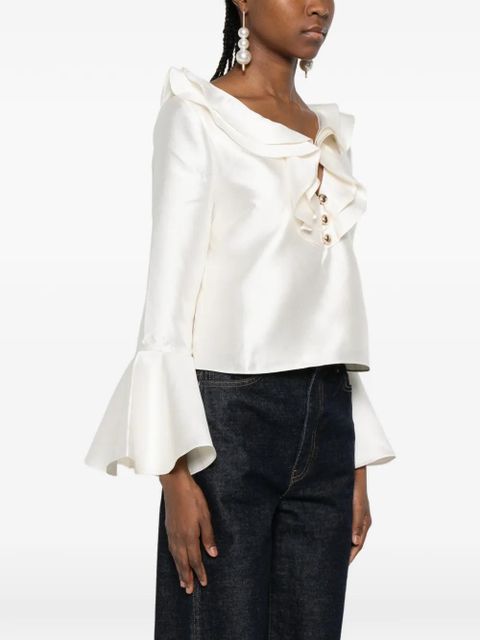 Self-Portrait taffeta ruffled blouse - Neutrals