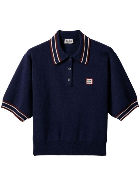 Miu Miu logo-patch polo sweater - Blue