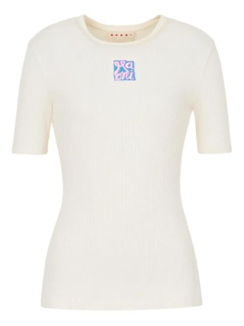Marni ribbed logo-embroidered T-shirt - Neutrals - zdjęcie produktu nr 1