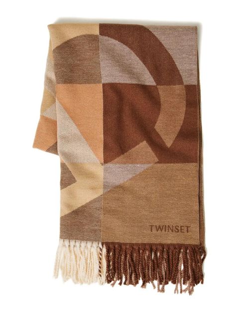 TWINSET geometric-pattern fringed scarf - Brown - zdjęcie produktu nr 1