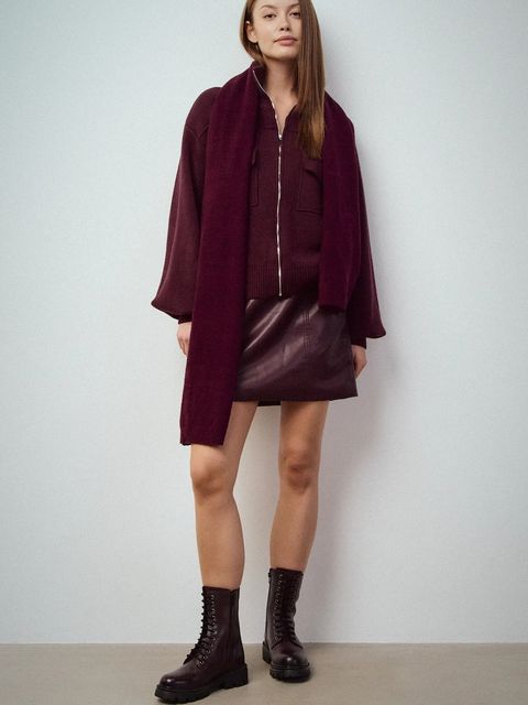 Medicine botki skórzane damskie kolor bordowy na platformie - zdjęcie produktu nr 1