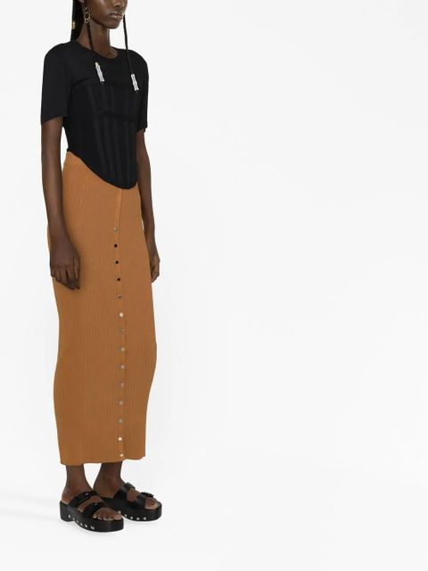 Rabanne ribbed cotton-blend midi skirt - Brown