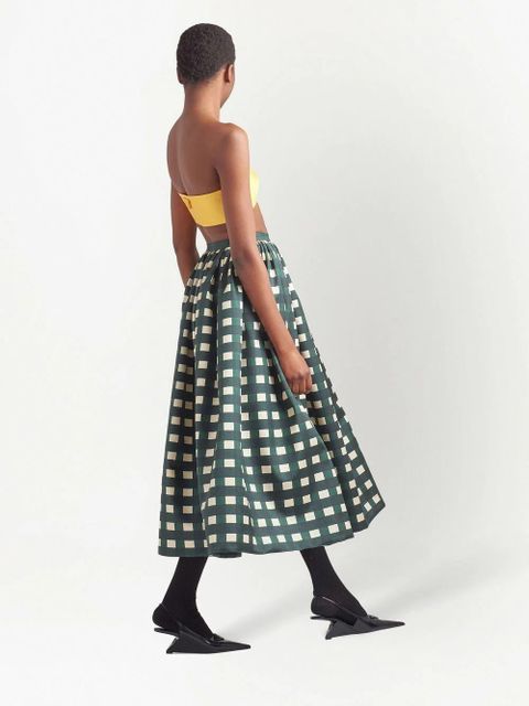 Prada gingham-print flared skirt - Green