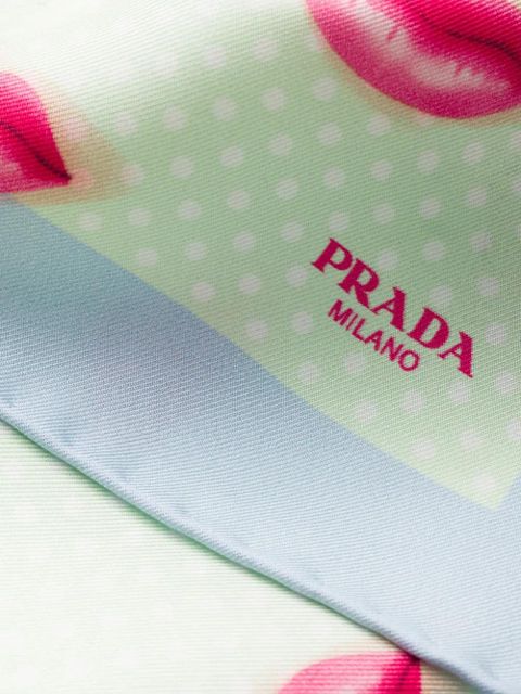 Prada printed silk twill scarf 55 x 55 cm - Green - zdjęcie produktu nr 2
