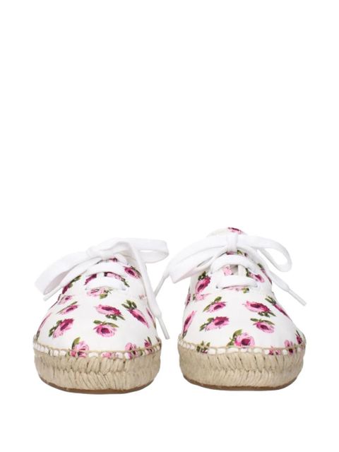 Prada floral-print lace-up espadrilles - White