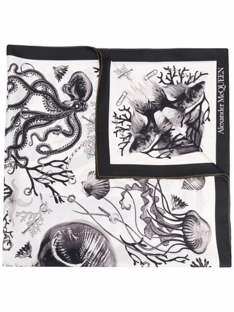 Alexander McQueen sea life-print silk scarf - White - zdjęcie produktu nr 1