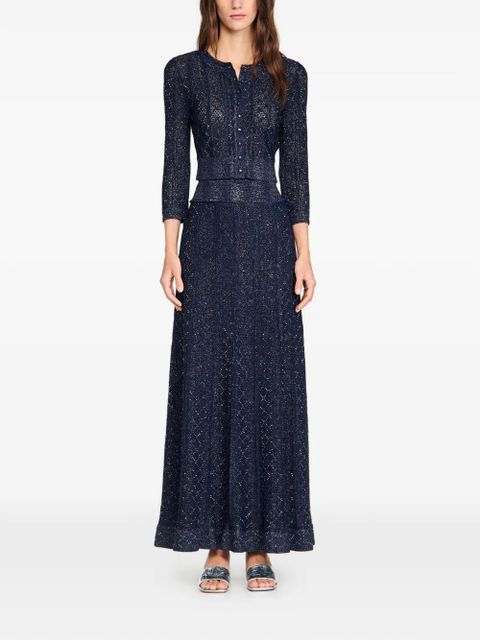 SANDRO textured strass abstract knitted skirt - Blue