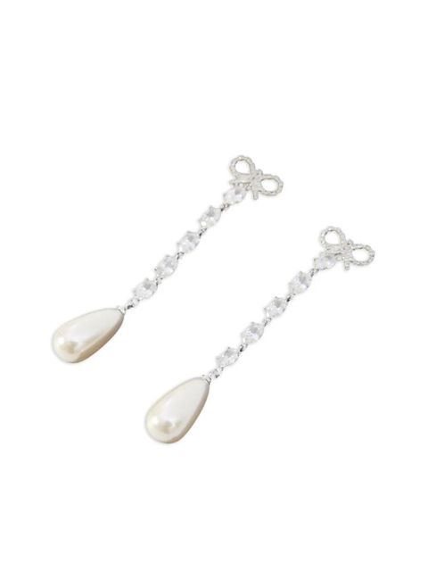 Self-Portrait bow droplet earrings - Silver