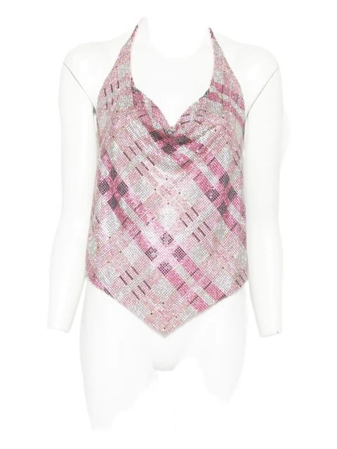 Self-Portrait crystal-embellished halter top - Pink