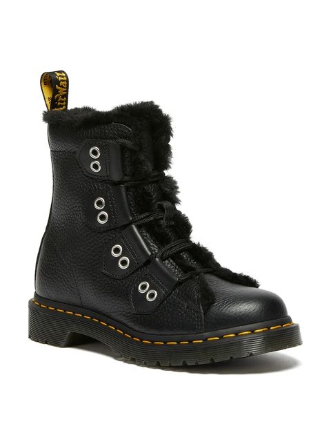 Dr. Martens workery skórzane 1460 LTT Fur Lined damskie kolor czarny na platformie lekko ocieplone DM31876001