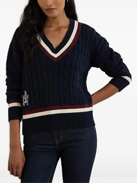 Lauren Ralph Lauren cable knit V-neck sweater - Blue - zdjęcie produktu nr 1