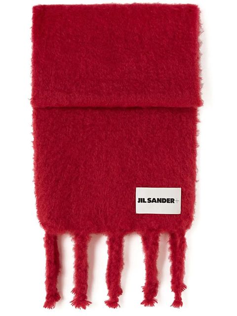 Jil Sander logo-patch chunky-knit scarf - Red - zdjęcie produktu nr 1