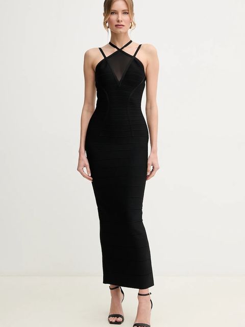 Herve Leger sukienka Lana kolor czarny midi dopasowana HLT8499825 - zdjęcie produktu nr 1