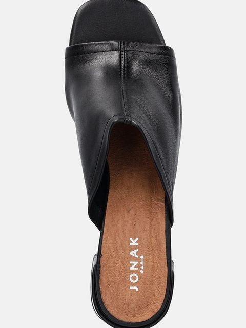 Jonak klapki skórzane BUTTERFLY damskie kolor czarny na słupku 3600101