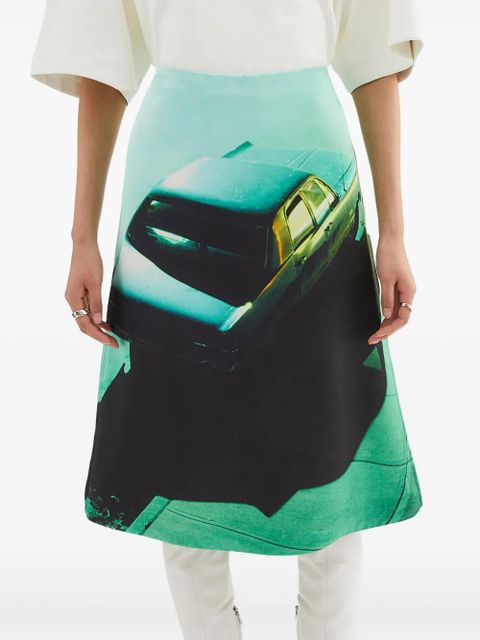 Jil Sander printed satin skirt - Green