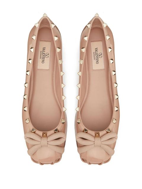 Valentino Garavani Rockstud patent-leather ballerina shoes - Pink