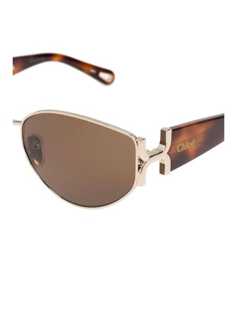 Chloé Eyewear logo-engraved oval-lens sunglasses - Brown