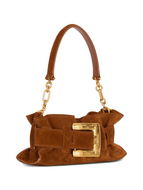 Balmain min Anthem buckle suede leather clutch bag - Brown