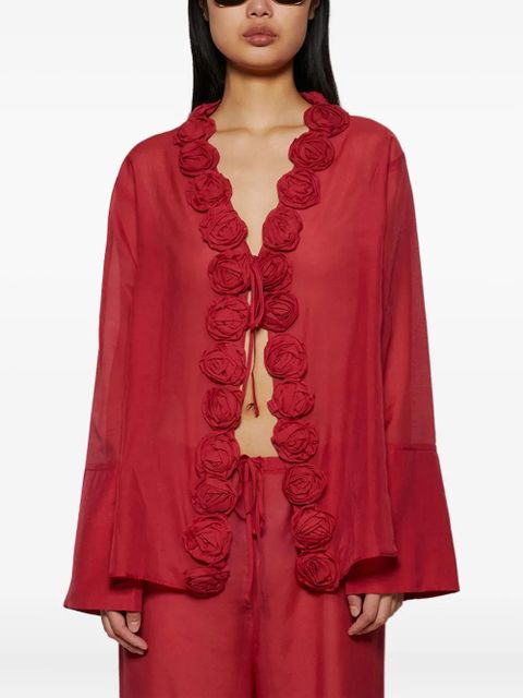 Oséree rose-embellished sheer blouse - Red