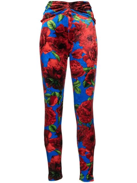 Magda Butrym rose-print velvet leggings - Blue - zdjęcie produktu nr 1