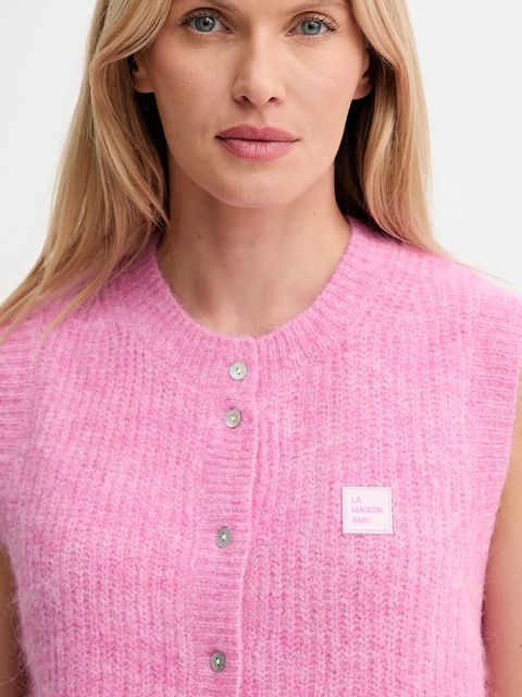 American Vintage kamizelka z domieszką wełny damski kolor różowy lekki EAST19MC