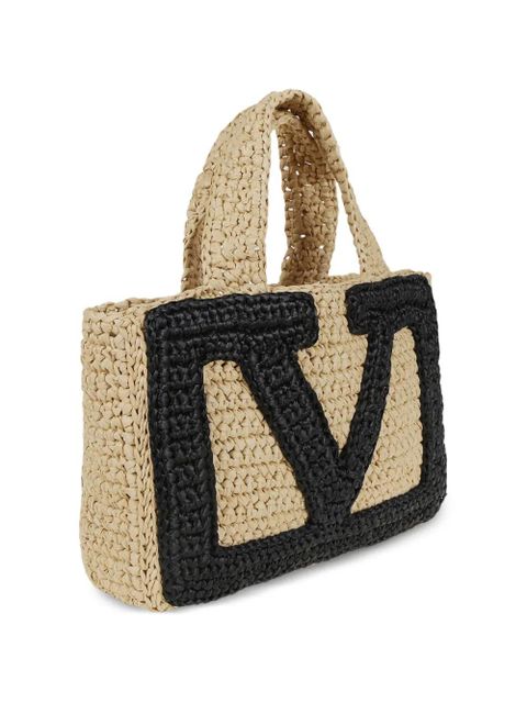 Valentino Garavani small Viva Superstar raffia tote bag - Neutrals