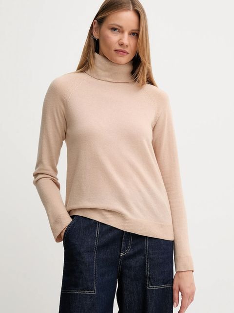 United Colors of Benetton sweter z dodatkiem wełny damski kolor beżowy lekki z golfem 1035D2551 - zdjęcie produktu nr 1