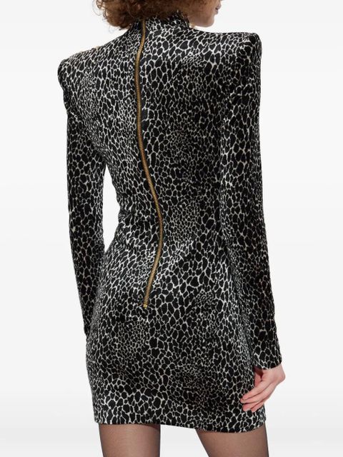 Balmain padded-shoulder animal-print dress - Black