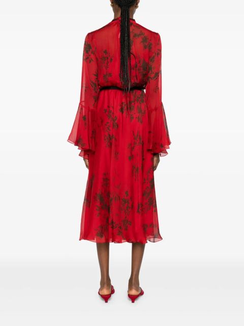 Max Mara floral-print belted midi dress - ROSSO